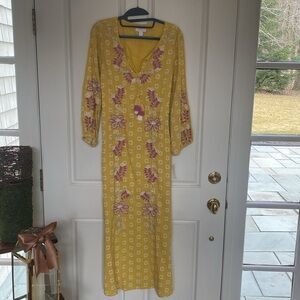 Embroidered Linen Midi Dress Caftan / Resort Wear NWT XS